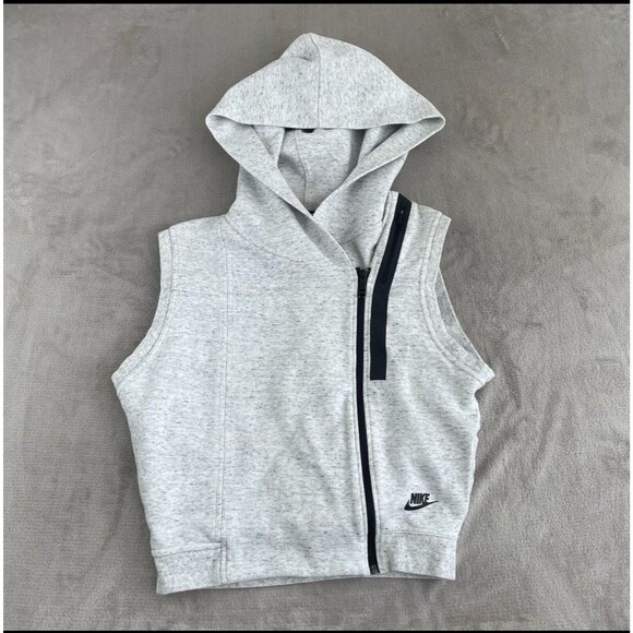 Nike Tech Women Hooded Full Zip Vest Size M Heather Gray Active Excellent Cond - Picture 3 of 11